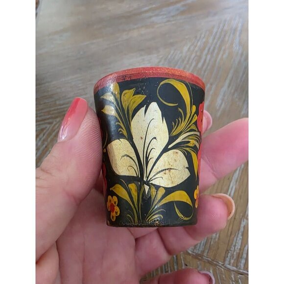 Vintage Hand-Painted Floral Wooden Shot Glasses Set Of 3 - Picture 8 of 16